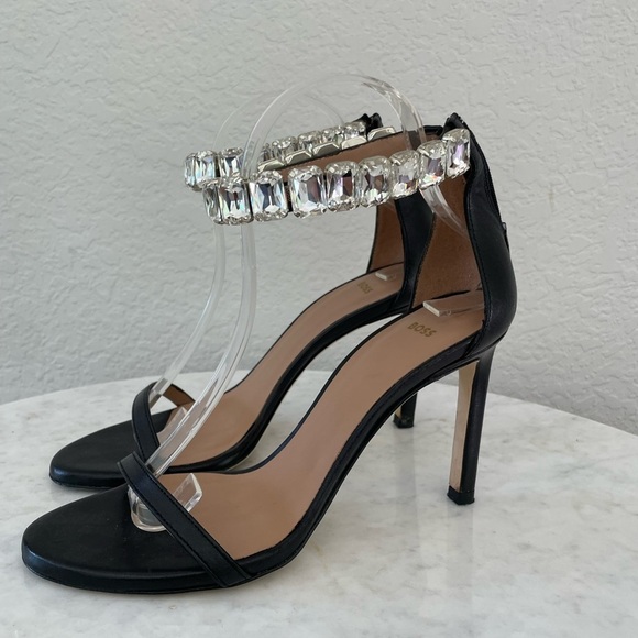 Boss Janet High-Heeled Sandals in Nappa Leather with Rhinestone Strap Size 38 - Picture 9 of 13